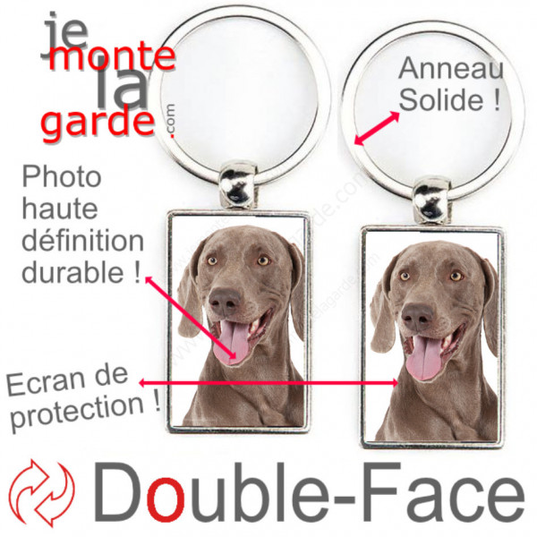 Porte-Clefs métallique double face photo Braque de Weimar, idée cadeau porte clés fer acier