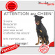 Beauceron assis, Panneau portail humour "Attention au Chien, montre, jetez-vous au sol attendez secours, courage" plaque photo 