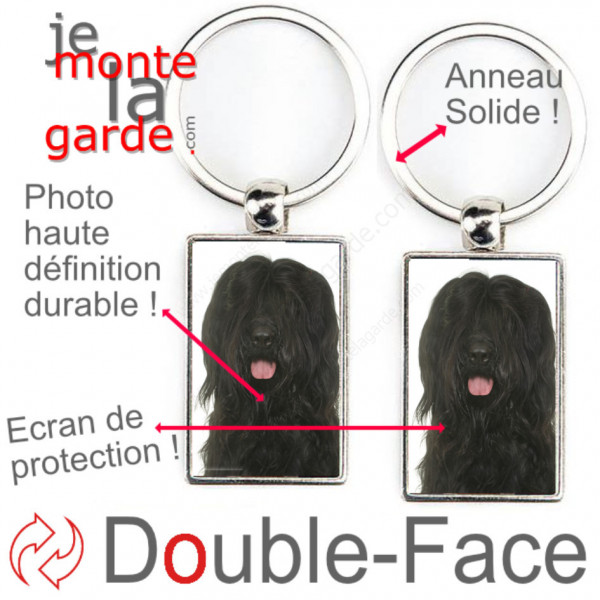 Porte-Clefs métallique double face photo Briard noir, idée cadeau porte clés fer acier Berger de Brie noir