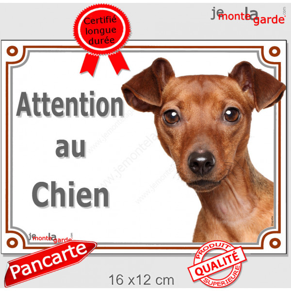 Pinscher Fauve Tête, Plaque portail "Attention au Chien" panneau affiche pancarte photo