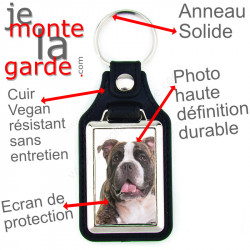 Porte-clés en cuir vegan et support en métal, avec la photo de votre American Bully bringé, idée cadeau porte clés