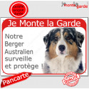 Aussie Bleu Merle, plaque portail rouge "Je Monte la Garde" 24 cm RED