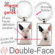 Porte-Clefs métallique double face photo Bull Terrier blanc oreille noire, idée cadeau porte clés fer acier