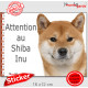 Shiba Inu fauve, panneau autocollant "Attention au Chien" pancarte sticker adhésif photo shiba marron jaune orange