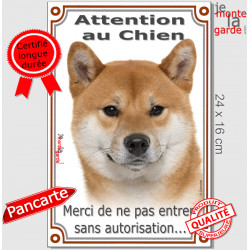 Shiba-Inu fauve, plaque portail verticale "Attention au Chien" 24 cm VL