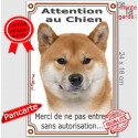 Shiba-Inu fauve, plaque portail verticale "Attention au Chien" 24 cm VL