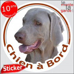 Braque Weimar, sticker voiture rond "Chien à Bord" 14 cm