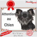 Chihuahua noir poils longs, plaque portail "Attention au Chien" 2 tailles LUX D