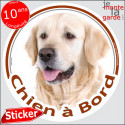 Golden Retriever, sticker voiture rond "Chien à Bord" 14 cm