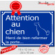 "Attention au Chien, merci de bien refermer la porte" Plaque bleue panneau affiche pancarte