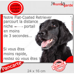 Flat Coated Tête, Plaque Portail humoristique, pancarte, affiche panneau drôle Attention chien parcourt la distance niche portai