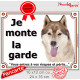 Husky sibérien fauve doré marron, plaque portail "Je Monte la Garde, risques périls" pancarte photo panneau attention au chien