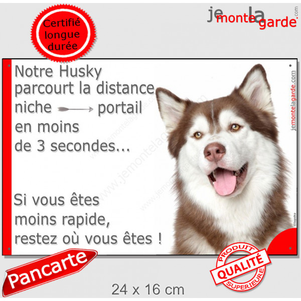 Husky marron Tête, Plaque Portail distance niche-portail 3 secondes, pancarte, affiche panneau