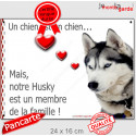 Husky Gris, plaque "Membre de la Famille" 24 cm Love