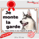 Husky Gris Tête, plaque portail "Je Monte la Garde, risques et périls" pancarte photo attention au chien panneau