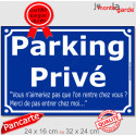 Plaque bleue exterieure "Parking Privé, entrée interdite" 2 tailles