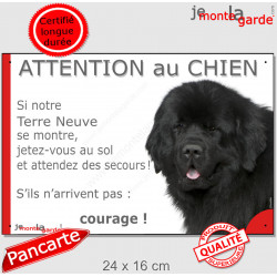 Terre Neuve noir tête, plaque humour "Attention au Chien, Jetez Vous au Sol, secours courage" pancarte panneau photo drôle