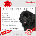 Terre Neuve noir, plaque portail humour "Attention au Chien, Jetez Vous au Sol" 24 cm JET