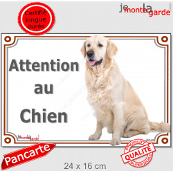 Golden Retriever, plaque portail "Attention au Chien" 24 cm LUXE C