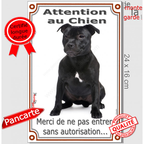 Staffie noir Assis Plaque Portail Verticale "Attention au Chien, pas sans autorisation" pancarte panneau photo