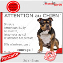 American Bully, plaque humour "Attention au Chien, Jetez Vous au Sol" 24 cm JET