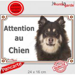 Chien Finnois de Laponie Chocolat, plaque portail "Attention au Chien" pancarte panneau photo Suomenlapinkoira