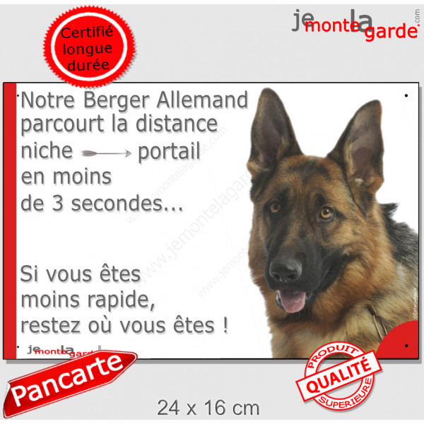 Berger Allemand Poils courts Tête, Plaque Portail distance niche-portail 3 secondes, pancarte, affiche panneau drôle marrant hum