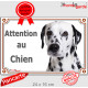 Dalmatien avec des taches noires, plaque portail "Attention au Chien" pancarte panneau photo