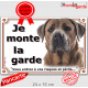 Cane Corso Italiano fauve marron, plaque portail "Je Monte la Garde, risques et périls" pancarte photo attention au Chien