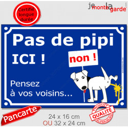 Plaque humour bleue "pas de pipi ICI", pancarte interdit chien uriner, panneau besoins