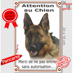 Berger Allemand Poils Courts, plaque portail verticale "Attention au Chien, interdit sans autorisation" pancarte panneau photo