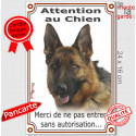 Berger Allemand poils courts, plaque verticale "Attention au Chien" 24 cm VL