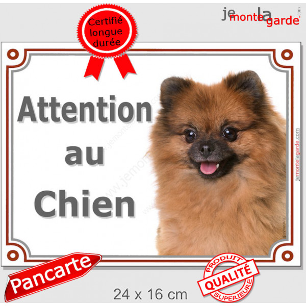 Spitz Fauve Tête, plaque portail "Attention au Chien" panneau affiche pancarte photo loulou poméramie marron orange