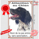 Epagneul Breton Noir tête, pancarte portail "Attention au Chien, interdit sans autorisation" verticale, plaque panneau photo