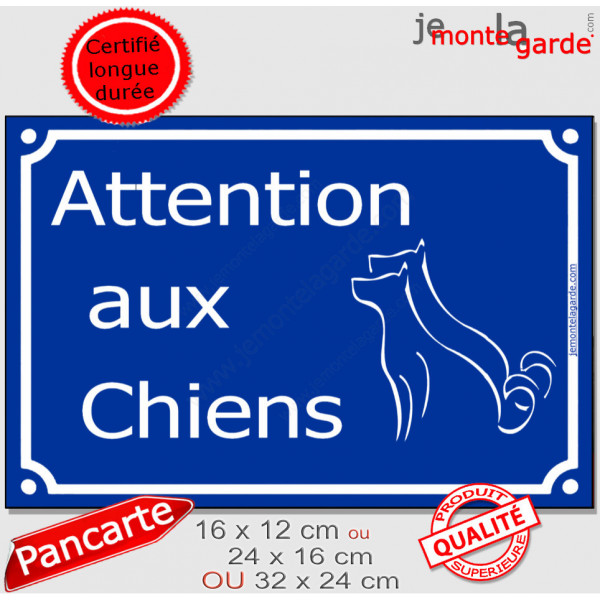 "Attention auX ChienS" Plaque de rue bleue portail pluriel panneau affiche pancarte plusieurs chiens