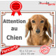 Plaque portail Attention au Chien, Teckel fauve poils longs Tête pancarte panneau marron tequel orange