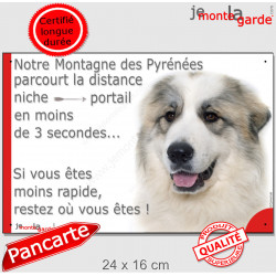 Plaque humour Montagne des Pyrénées "parcourt distance Niche-Portail moins 3 secondes" pancarte attention au chien photo Patou