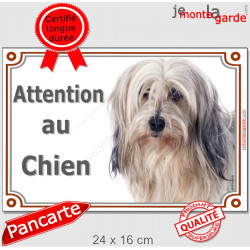 Terrier du Tibet fauve poils longs Tête, plaque portail "Attention au Chien" pancarte panneau photo tibétain sable beige