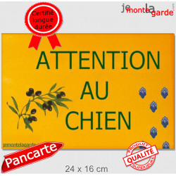 Provence ocre, Plaque Portail "Attention au Chien" pancarte, affiche panneau cigale olive jaune sud