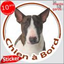 Bull Terrier bringé, sticker voiture rond "Chien à Bord" 14 cm