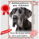 Dogue Allemand tout noir, plaque portail verticale "Attention au Chien, interdit sans autorisation" pancarte photo