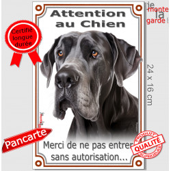 Danois noir, plaque portail verticale "Attention au Chien" 24 cm VL