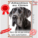 Danois noir, plaque portail verticale "Attention au Chien" 24 cm VL