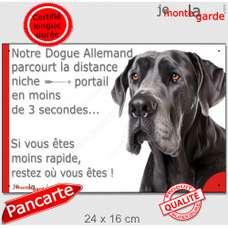 Danois noir, plaque humour "distance Niche - Portail" 24 cm 3S