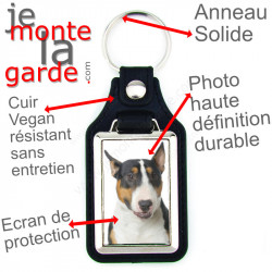 Porte-Clefs cuir vegan, photo Bull Terrier tricolore