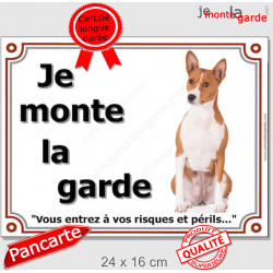 Basenji, plaque portail "Je Monte la Garde" 24 cm LUX D