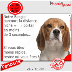 Beagle tricolore, plaque humour "distance Niche - Portail" 24 cm 3SEC