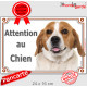 Beagle Fauve et Blanc Tête, Plaque portail "Attention au Chien" panneau photo affiche pancarte