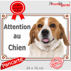 Beagle Fauve et Blanc Tête, Plaque portail "Attention au Chien" panneau photo affiche pancarte