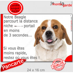 Beagle fauve, plaque humour "distance Niche - Portail 3 secondes" 24 cm 3SEC